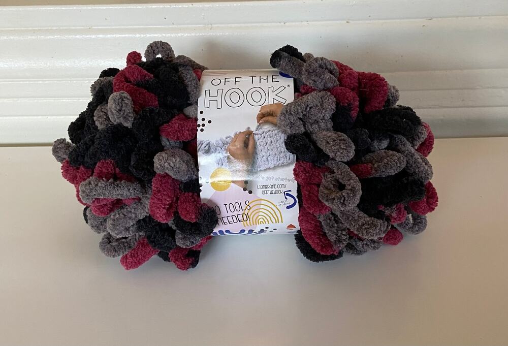 NEW Lion Brand Off The Hook Yarn Dark & Stormy Red Chenille Finger Knit Loop